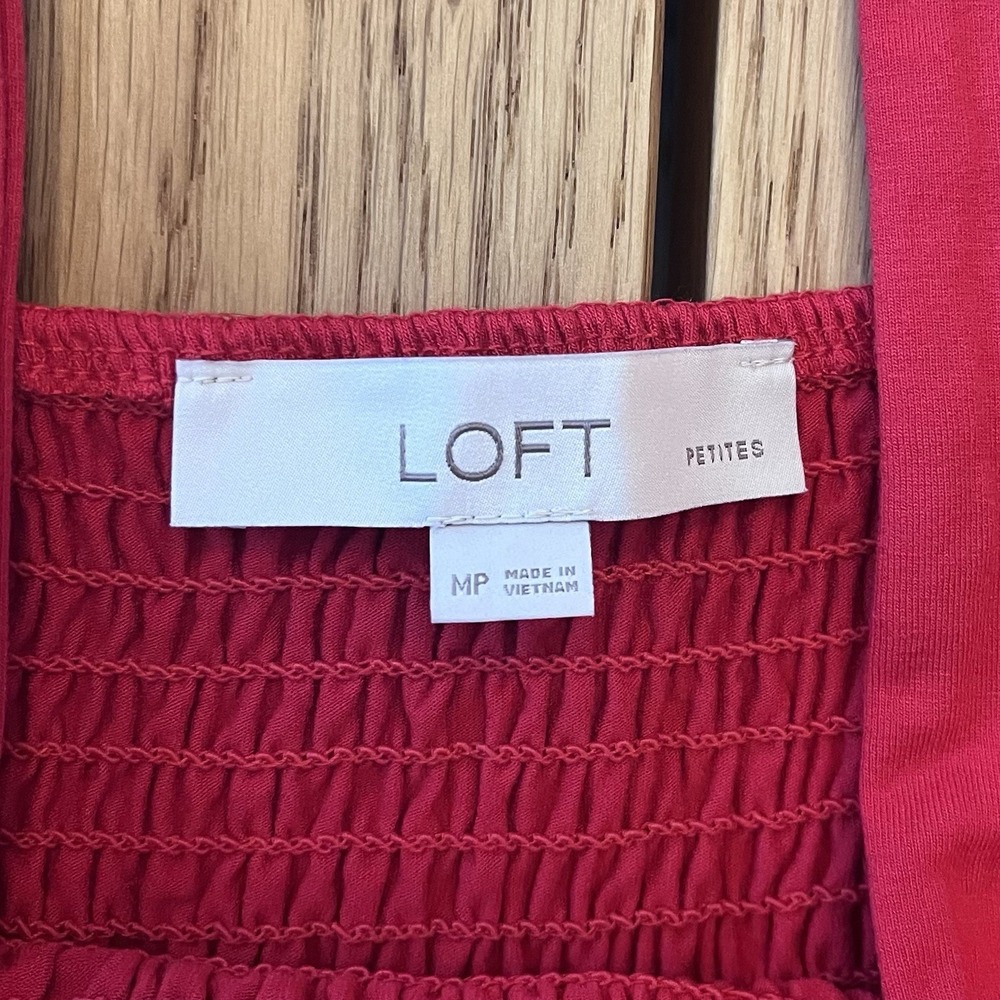 Ann Taylor Loft Red Smocked Tiered Layered Ruffle Maxi Dress Women M Petite - Picture 4 of 8